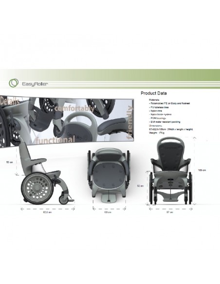 Mri wheelchair easy roller ii 100% thermoplastic