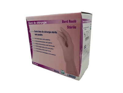 Powder-free latex surgical glove cuff 300 mm S 5 1/2 Box of 50 gloves