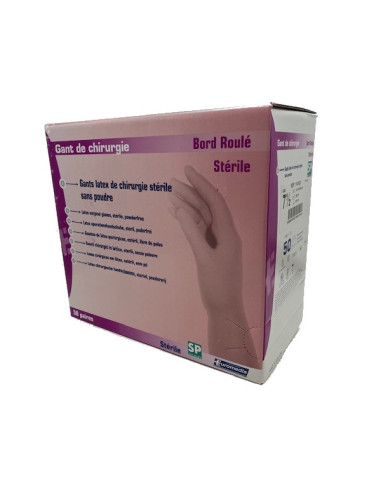 Powder-free latex surgical glove cuff 300 mm S 5 1/2 Box of 50 gloves
