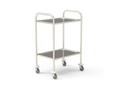 Stainless steel medical trolley 18/10 750x500mm, 2 stamped trays Without guard rails, delivered unassembled