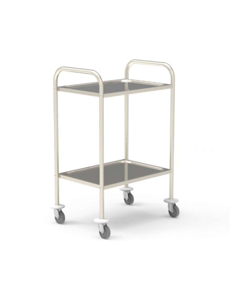 Stainless steel medical trolley 18/10 750x500mm, 2 stamped trays Without guard rails, delivered unassembled