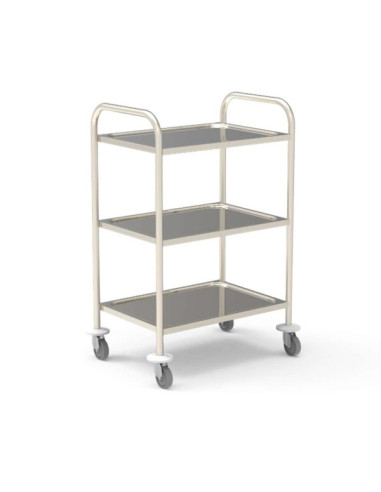 Stainless steel medical trolley 18/10 750x500mm, 3 stamped trays Without guard rails, delivered unassembled