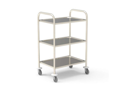 Stainless steel medical trolley 18/10 900x600mm, 3 stamped trays Without guard rails, delivered unassembled