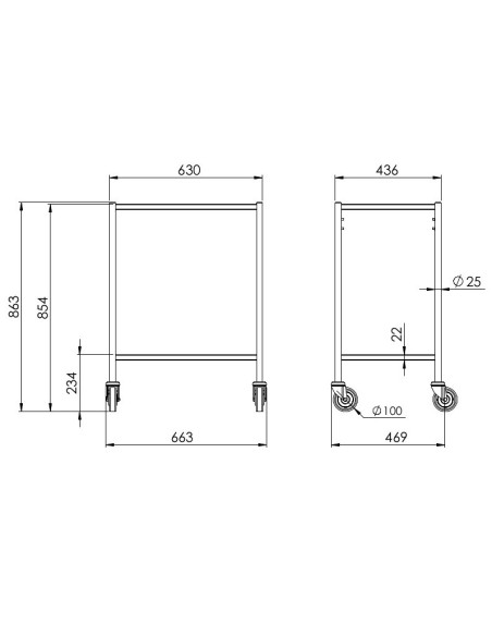 2 trays trolley argon welded down rim shelves 2 trays without guard rails, size: 600 x 400 mm