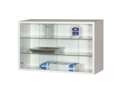 Wall-mounted cabinet with 2 sliding glass doors + 2 glass shelves L800xH500xD250mm