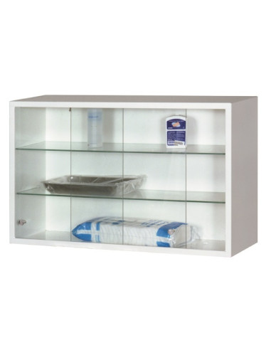 Wall-mounted cabinet with 2 sliding glass doors + 2 glass shelves L800xH500xD250mm