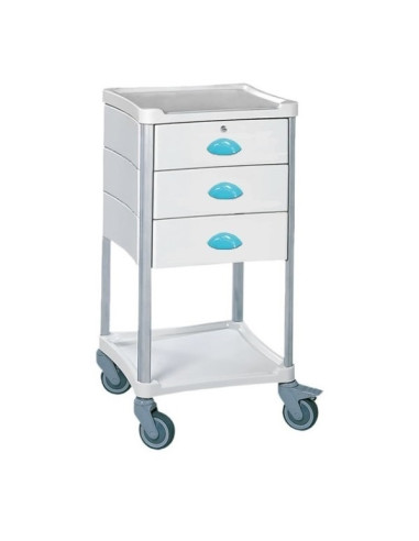 Medical trolley Resine 400x400 2 trays+3 drawers 1 with key- blue pop