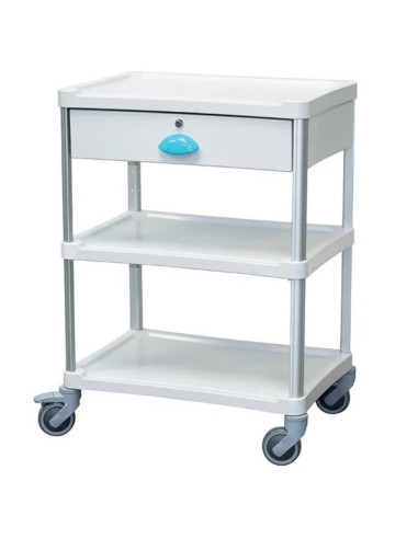 Medical trolley Resine 600x400 3 trays + 1 key drawer - blue pop