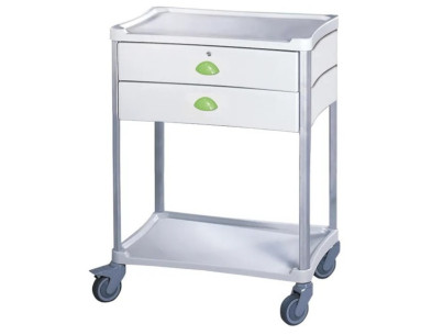 Medical trolley Resine 600x400 2 trays+2 drawers1with key-apple green