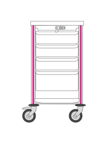 Guéridon Agily 400x400: 3 bacs H.115 +1 bac H.195 -fuchsia 1 tablette supérieure+inférieure en thermoplastique,1 capot àcode