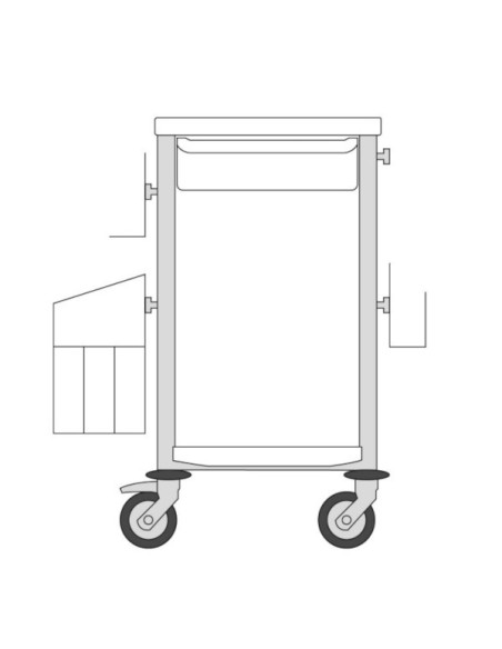 Guéridon Agily 400x400:1 bac H.115+supp.à gants, recup.aigui-vert pom 1 poubelle mobile double, 4 rails normalisés