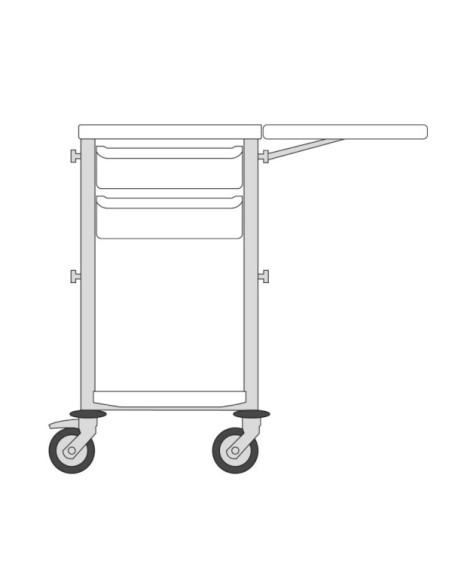 Medical trolley Agily 400x400 2 trays H.115+folding shelf-green apple 4 standard rails, bin with slides