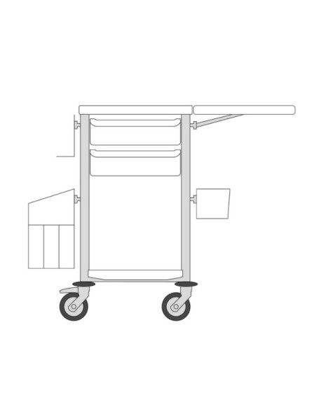 Medical trolley Agily 400x400 2 trays H.115+fold.shelf+stora-blue pop needle collect, double mobile trash, 4 standard rails