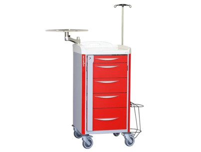 Neop 400x400 emergency equi.trolley 5 telesc.drawers 4 with subdivisi, support for:cardiac massage,monitoring, oxygene bottle