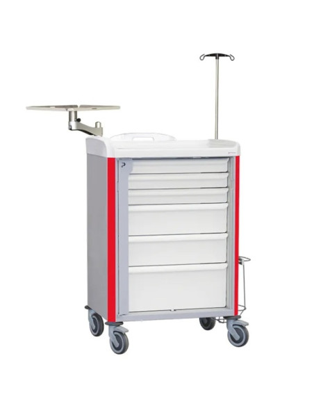 Neop 600x400 H100 emergency equipped trolley 6 attached drawers,support and board for cardiac massage,monitoring support