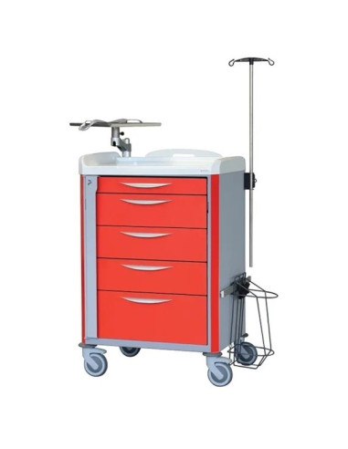 Neop 600x400 H100 emergency equipped trolley 5 telescopic drawers, support and board for cardiac massage, monitoring support