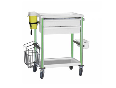 Medical trolley Agily 600x400 2trays H.115+bin+needle col.+stor-green 4 standard rails, bin with slides