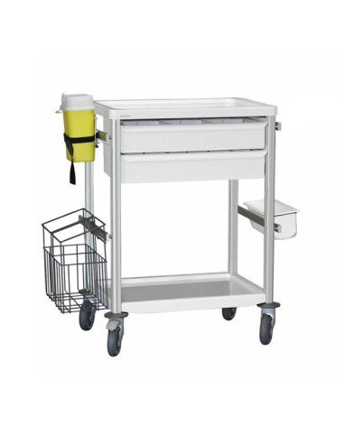 Medical trolley Agily 600x400 2trays H.115+bin+needle col.+stor-grey  4 standard rails, bin with slides