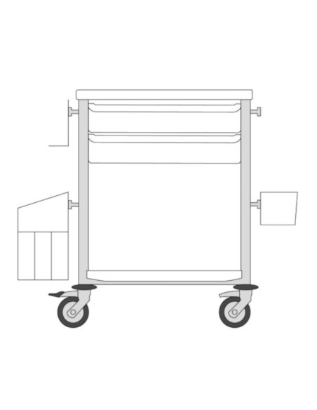 Medical trolley Agily 600x400 2trays H.115+bin+needle col.+stor-grey  4 standard rails, bin with slides