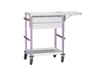 Medical trolley Agily 600x400 2 trays H.115 + folding tablet-fuchsia 4 standard rails, bin with slides