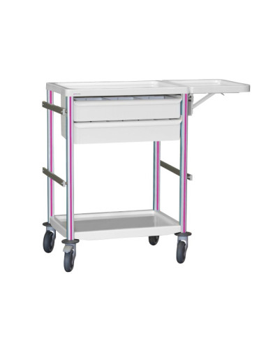 Medical trolley Agily 600x400 2 trays H.115 + folding tablet-fuchsia 4 standard rails, bin with slides