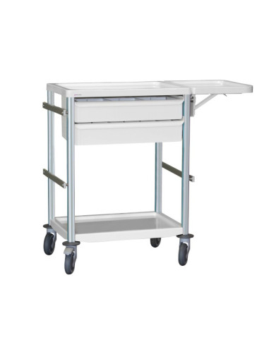 Medical trolley Agily 600x400 2 trays H.115 + folding tablet-grey 4 standard rails, bin with slides