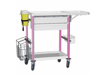 Medical trolley Agily 600x400 2traysH.115+folding tabl+bin+stor-fuchs needle collector, 4 standard rails, bin with slides