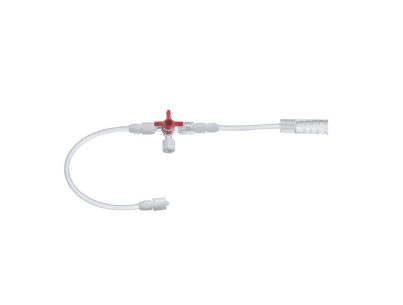 Tube raccordement poche drainage -30cm lock mâle/arrêt 3 voies/entonn bte de 25