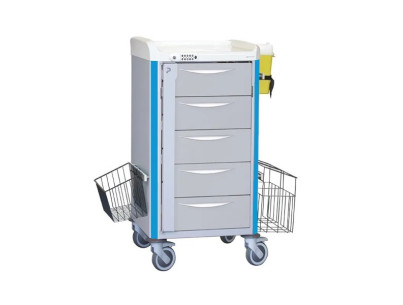Neop 400x400 nursing trolley 5 telescopic drawers H160 - sky blue code lock, 1 trash, 1 basket, 1 needle collector holder
