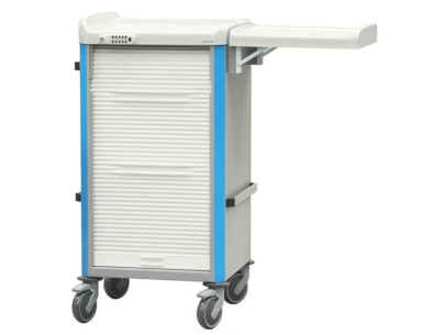 Neop 400x400 nursing trolley 5 attached drawers 1s/3m/1b-sky blue, code lock,3 rails,folding exten.shelf,wrinkle closu