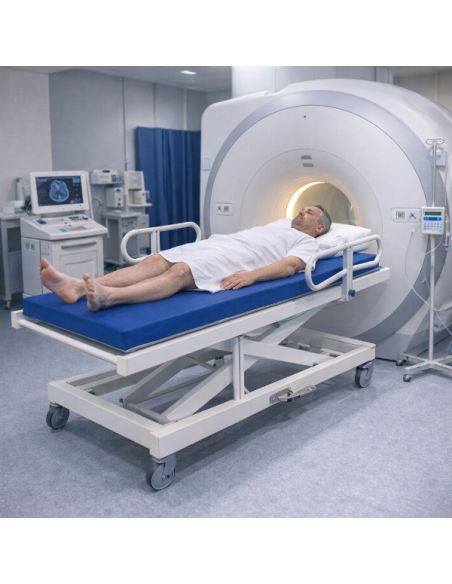 Non-magnetic stretcher with hydraulic adj height for MRI room declive max. load 180kg - IRM 3 Tesla