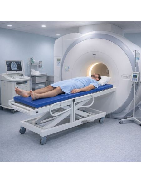 Non-magnetic stretcher with hydraulic adj height for MRI room declive max. load 180kg - IRM 3 Tesla